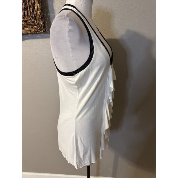 Guess LA Tank Top L Large White Black Silver Trim Ruffle Racerback NEW NWT - Picture 5 of 13